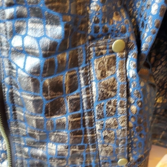 Ruby Rd. Blue and Gold Bomber Jacket Relaxed Fit - Picture 8 of 9